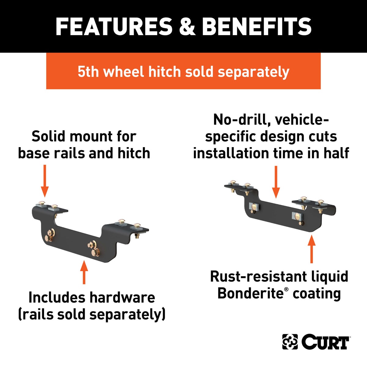 CURT 16411 5th Wheel Installation Brackets, Fits Select Chevrolet Silverado, GMC Sierra 2500, 3500 HD, Except Cab & Chassis