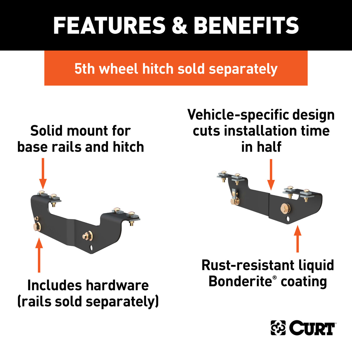 CURT 16418 5th Wheel Installation Brackets, Fits Select Chevrolet Silverado, GMC Sierra 1500, 2500, 3500, HD