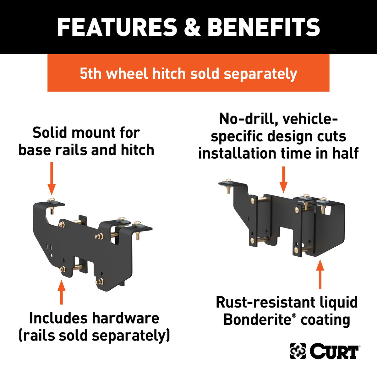 CURT 16419 5th Wheel Installation Brackets, Fits Select Dodge Ram 1500, Except Extended Crew Cab