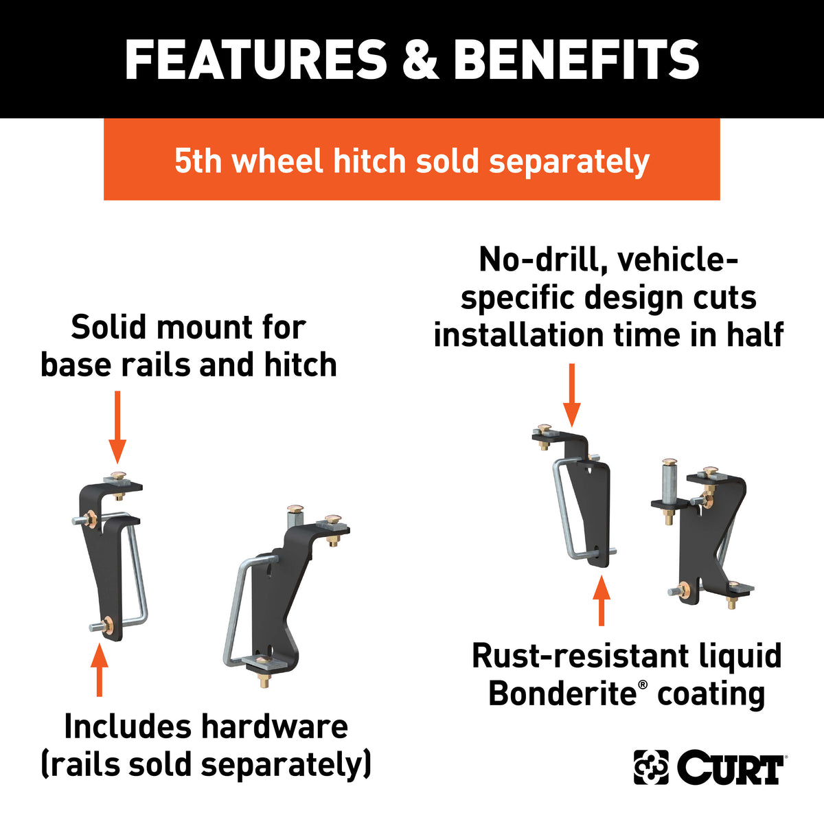 CURT 16420 5th Wheel Installation Brackets, Fits Select Dodge, Ram 1500, 2500, 3500