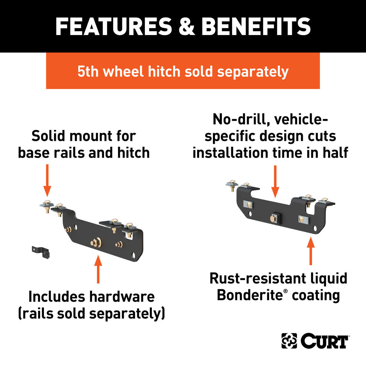 CURT 16424 5th Wheel Installation Brackets, Fits Select Ford F-250, F-350, F-450 Super Duty