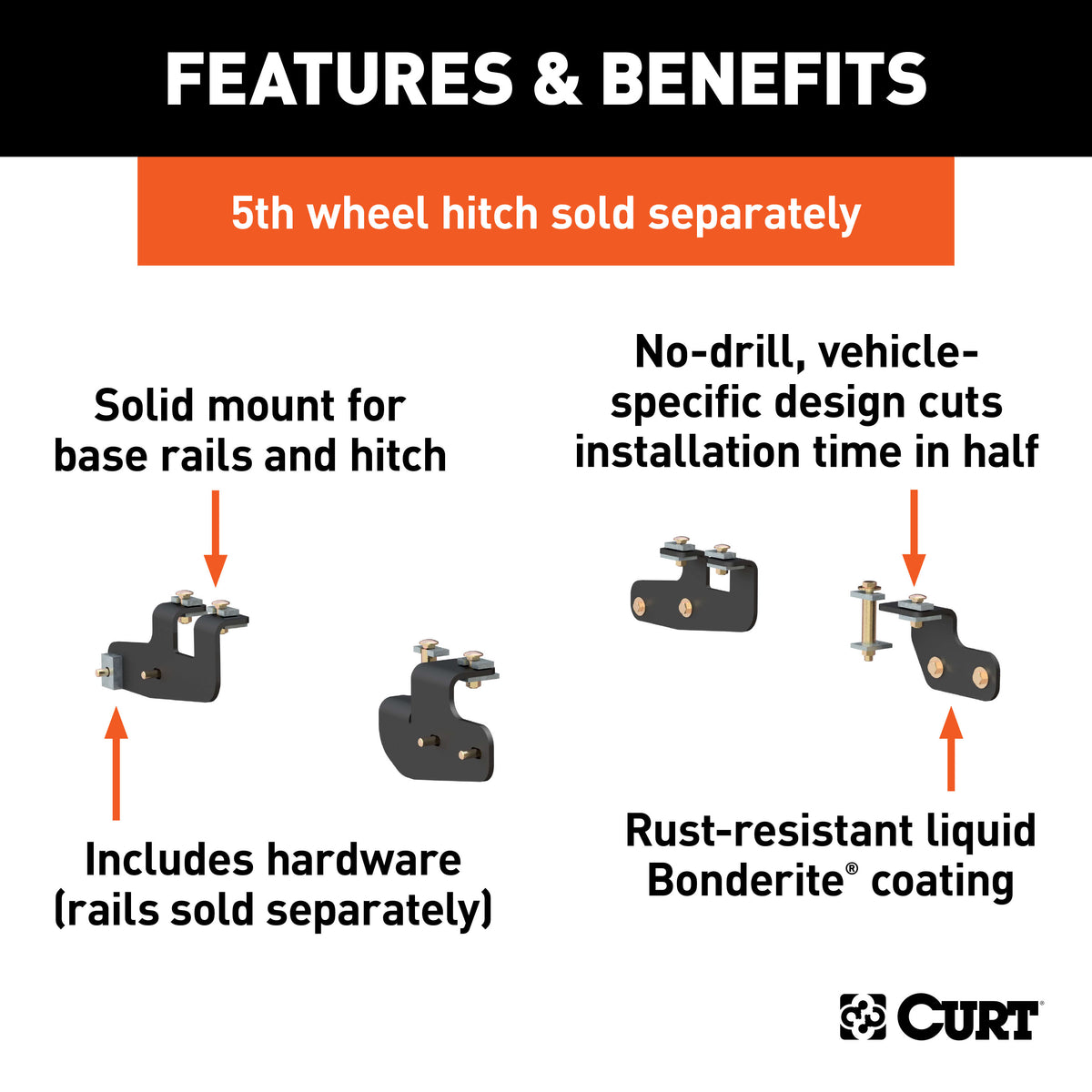 CURT 16427 5th Wheel Installation Brackets, Fits Select Ram 2500, Except with 5th Wheel Prep Package