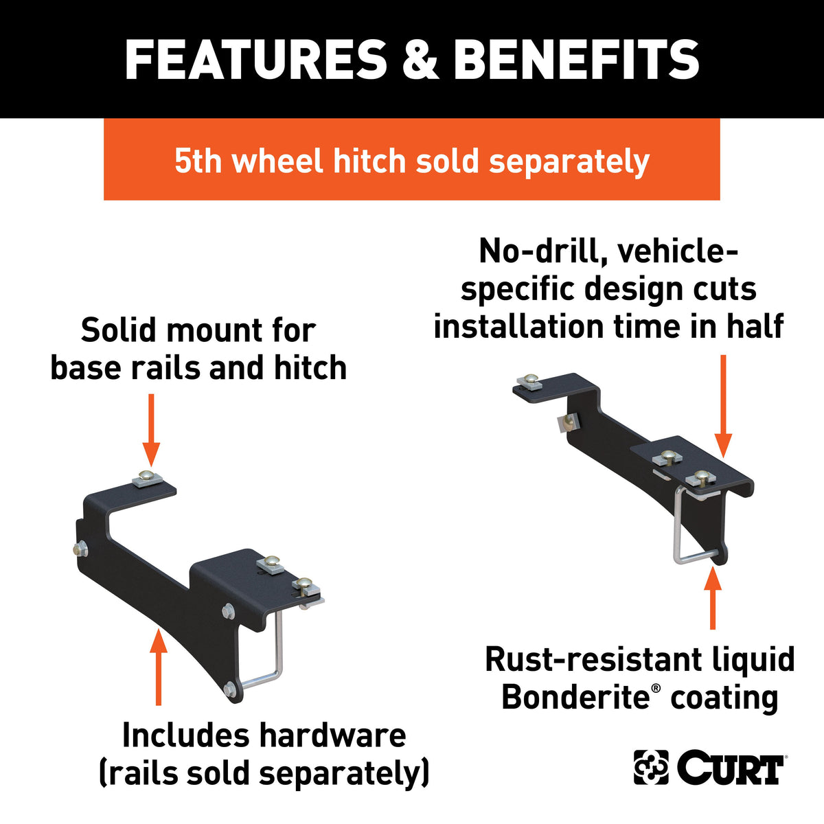 CURT 16429 5th Wheel Installation Brackets, Fits Select Chevrolet Silverado, GMC Sierra 2500, 3500 HD