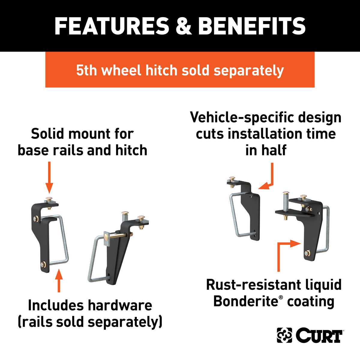 CURT 16430 5th Wheel Installation Brackets, Fits Select Ram 2500, 3500