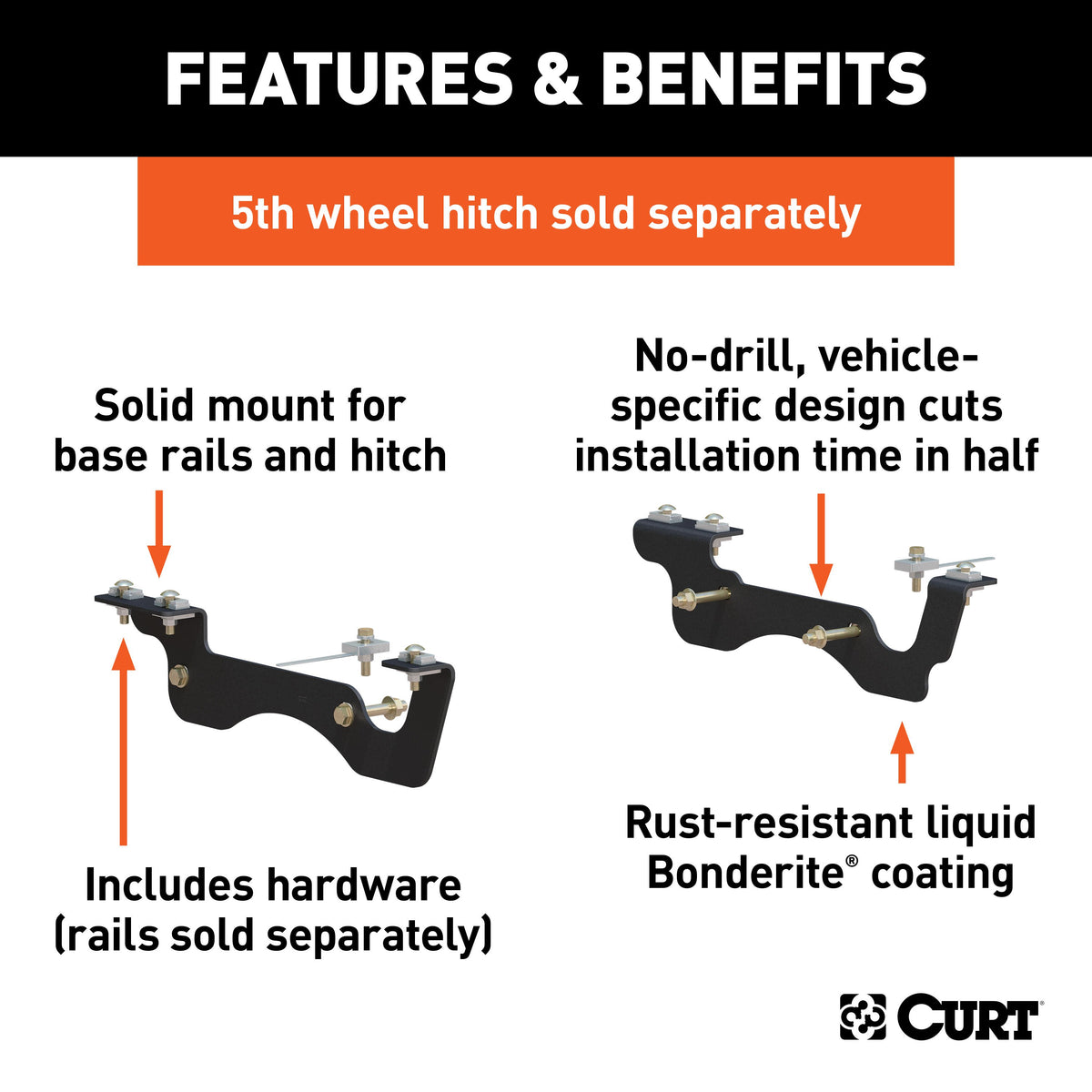 CURT 16432 5th Wheel Installation Brackets, Fits Select Ford F-250, F-350 Super Duty