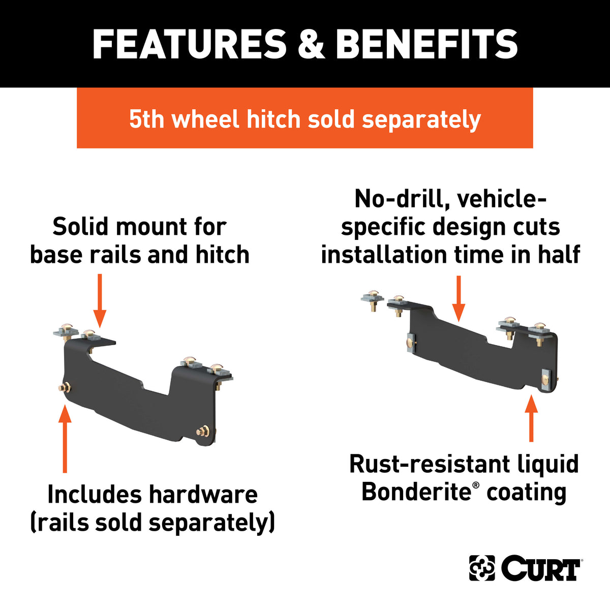 CURT 16441 5th Wheel Installation Brackets, Fits Select Ford F-150, Except 5.5-Foot Bed