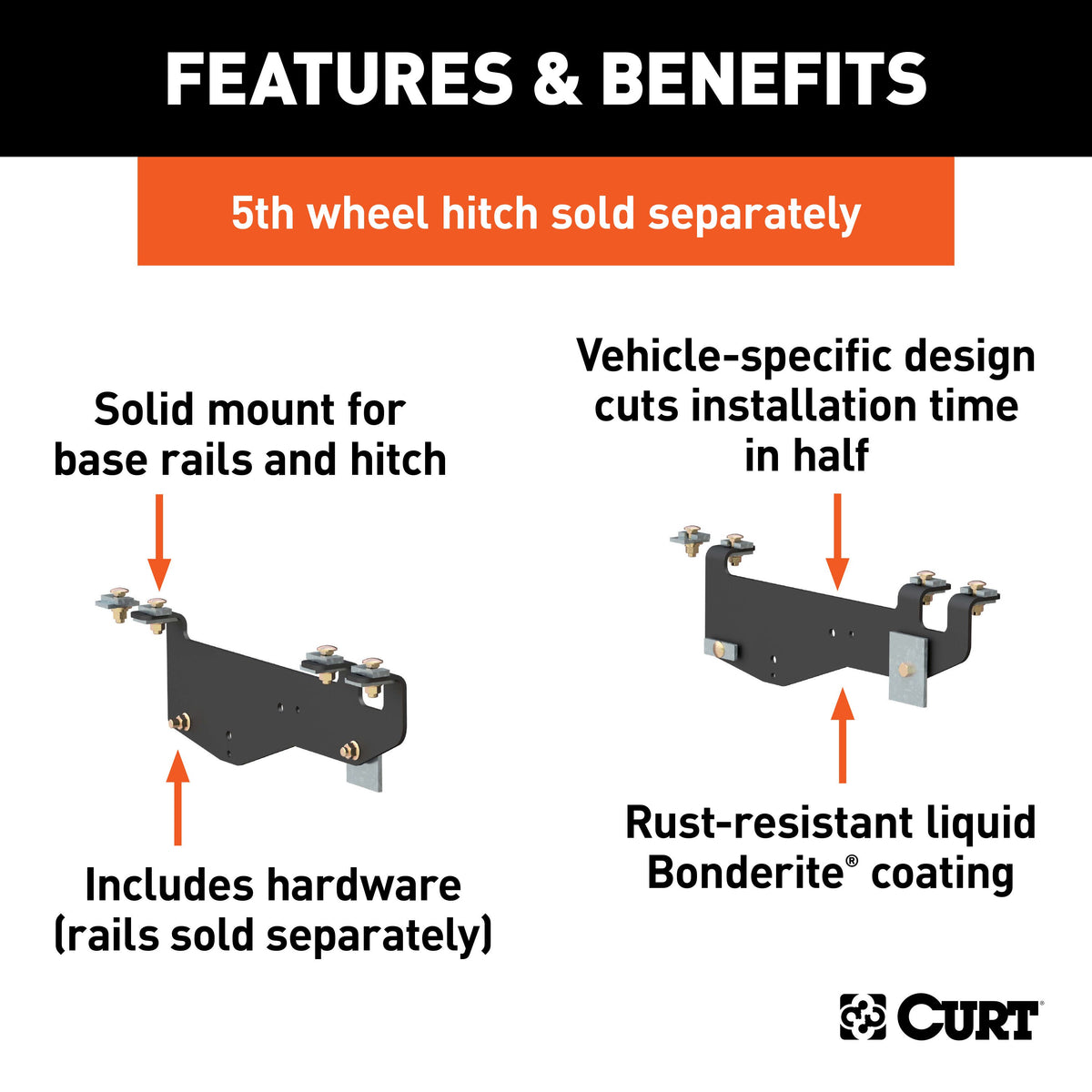 CURT 16443 5th Wheel Installation Brackets, Fits Select Ford F-250, F-350 Super Duty
