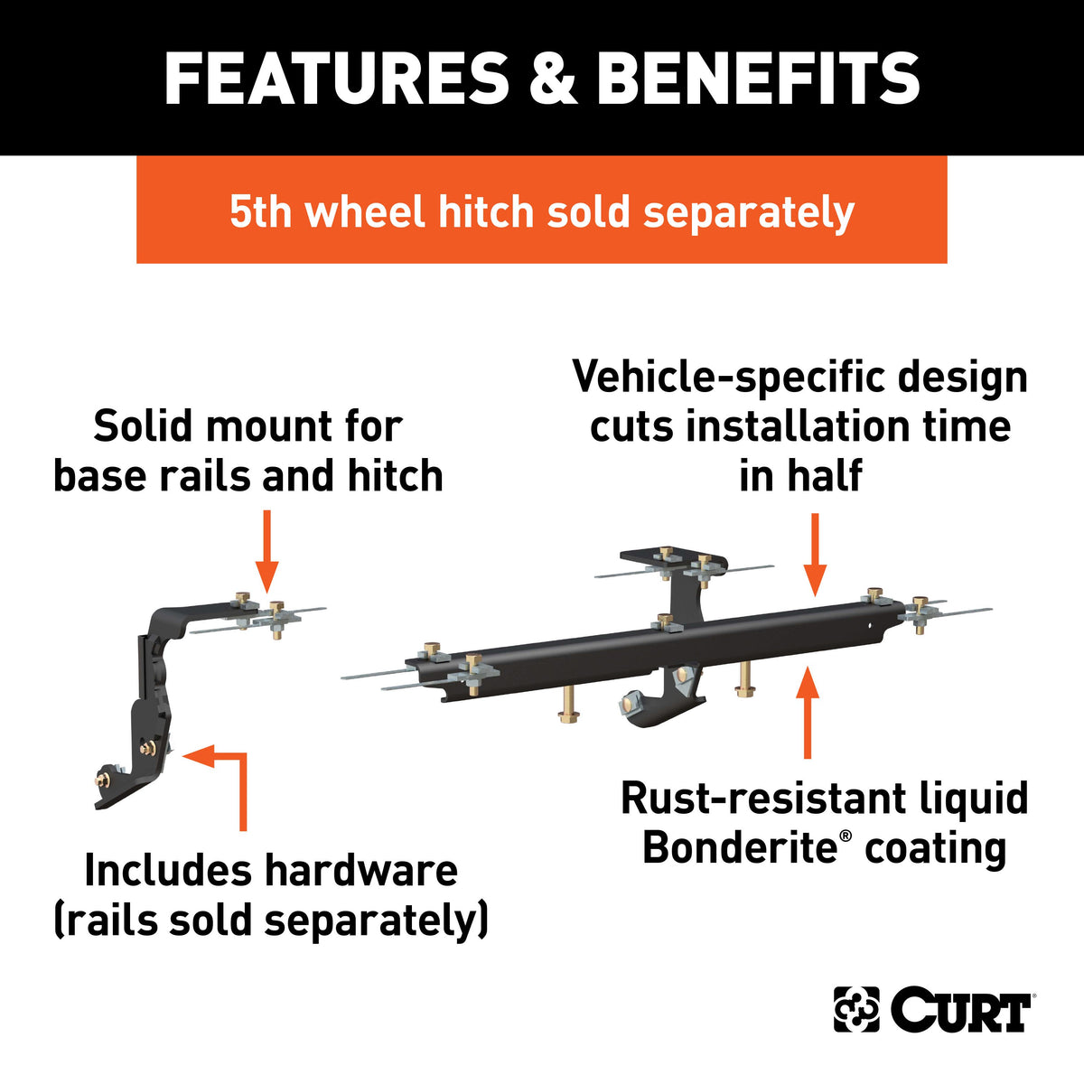 CURT 16444 5th Wheel Installation Brackets, Fits Select Ram 1500 with Factory Air Suspension