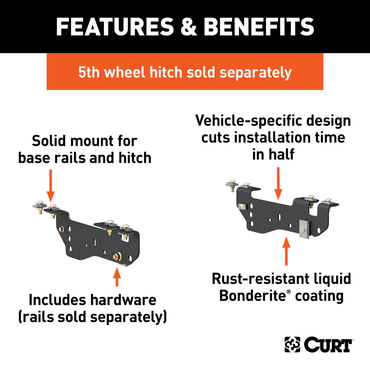 CURT 16448 5th Wheel Installation Brackets, Fits Select Ford F-250, F-350, F-450 Super Duty