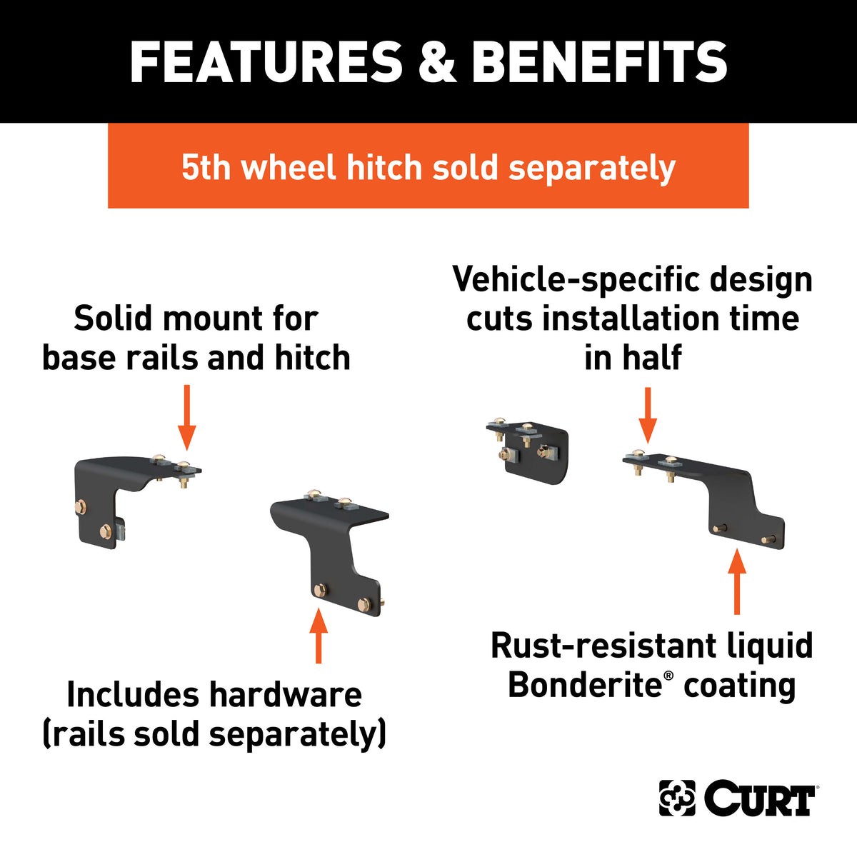 CURT 16468 5th Wheel Installation Brackets, Fits Select Toyota Tundra, 6.5' Bed, Except Extended Crew Cab
