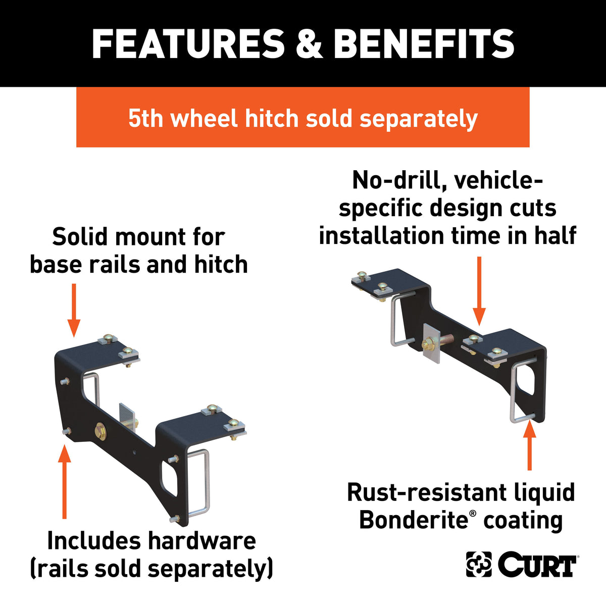 CURT 16469 5th Wheel Installation Brackets, Fits Select Chevrolet Silverado, GMC Sierra 1500, Except 5.5-Foot Bed