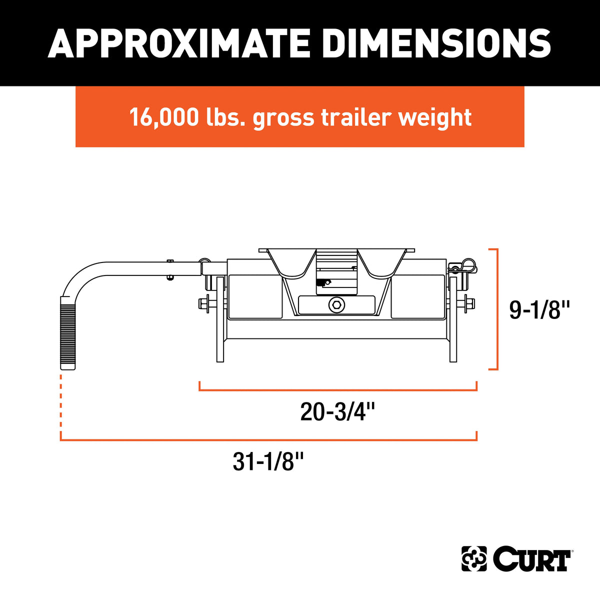 CURT 16515 E16 5th Wheel Hitch Head Only, Legs or Roller Required, 16,000 lbs