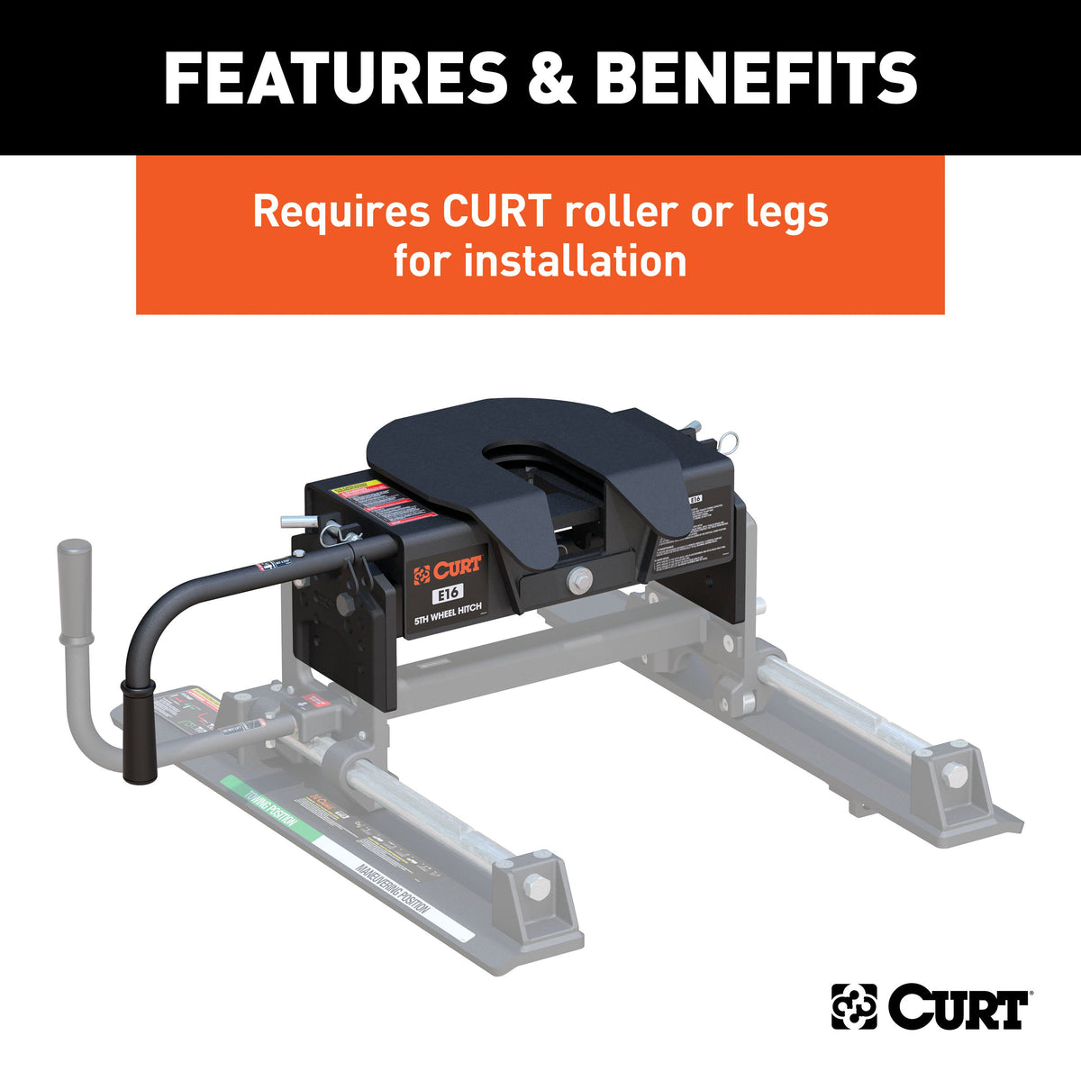 CURT 16515 E16 5th Wheel Hitch Head Only, Legs or Roller Required, 16,000 lbs