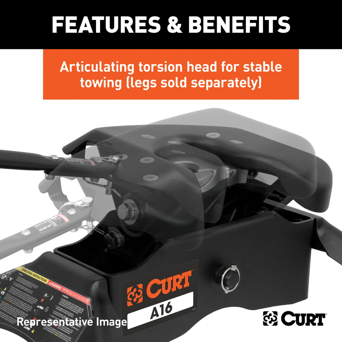 CURT 16520 A16 5th Wheel Hitch Head Only, Legs or Roller Required, 16,000 lbs