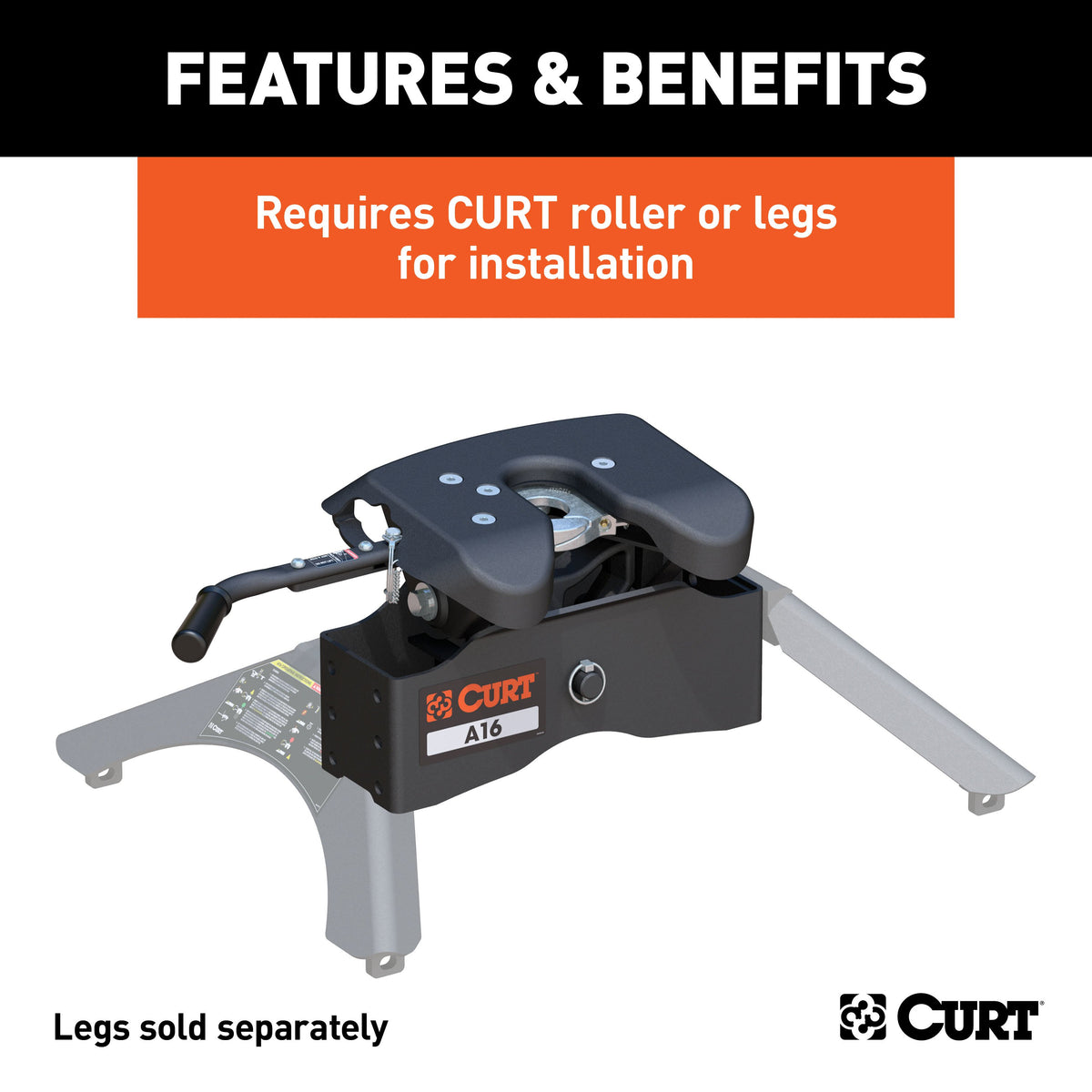 CURT 16520 A16 5th Wheel Hitch Head Only, Legs or Roller Required, 16,000 lbs