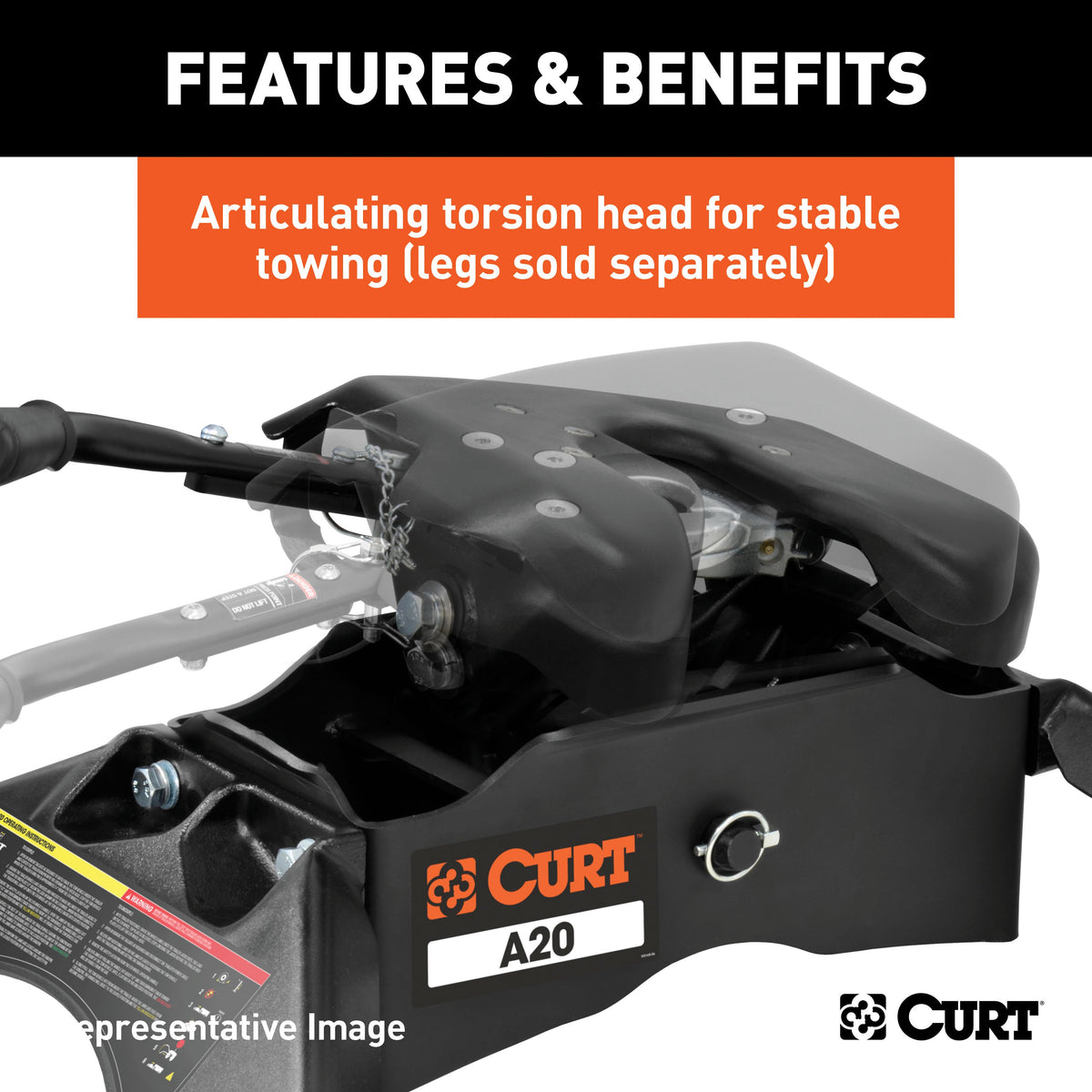 CURT 16540 A20 5th Wheel Hitch Head Only, Legs or Roller Required, 20,000 lbs