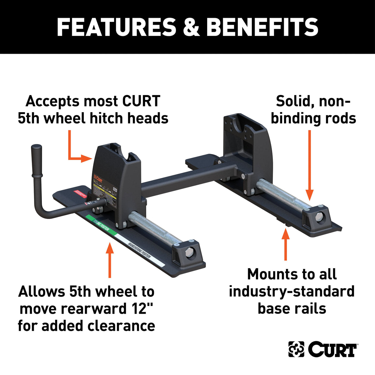 CURT 16570 R24 5th Wheel Roller for Short Bed Trucks, 24,000 lbs
