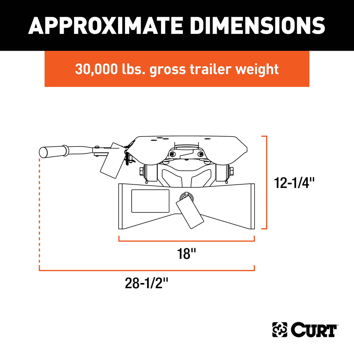 CURT 16590 A30 5th Wheel Hitch Head Only, Legs or Roller Required, 30,000 lbs