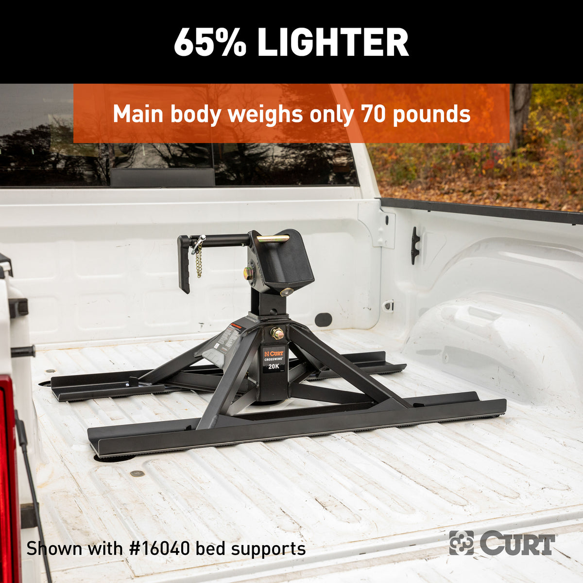 CURT 16602 CrossWing Lightweight 5th Wheel Hitch with 2-5/16" Gooseneck Adapter, 20,000 lbs