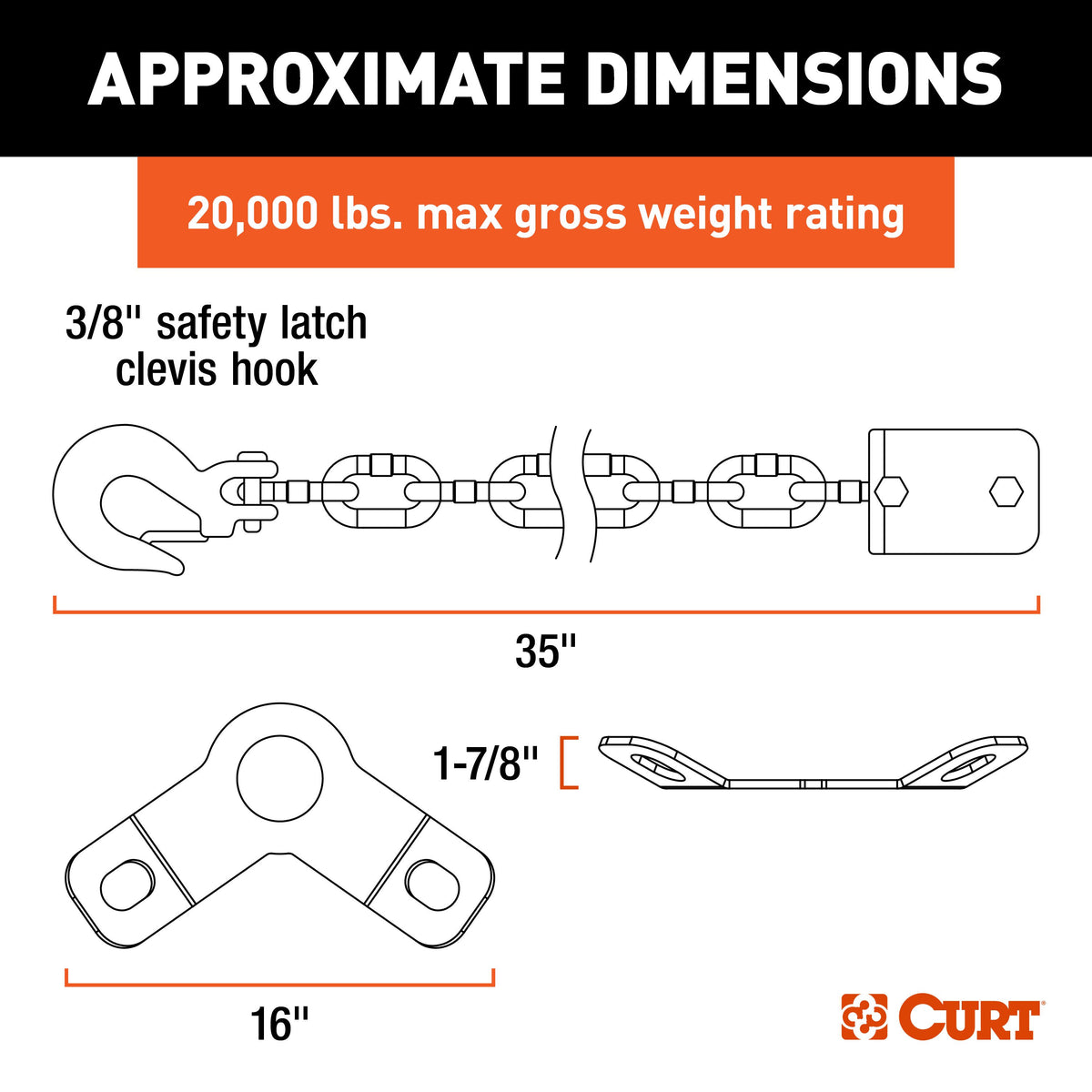 CURT 16614 CrossWing 5th Wheel Safety Chain Assembly with Gooseneck Anchor Plate