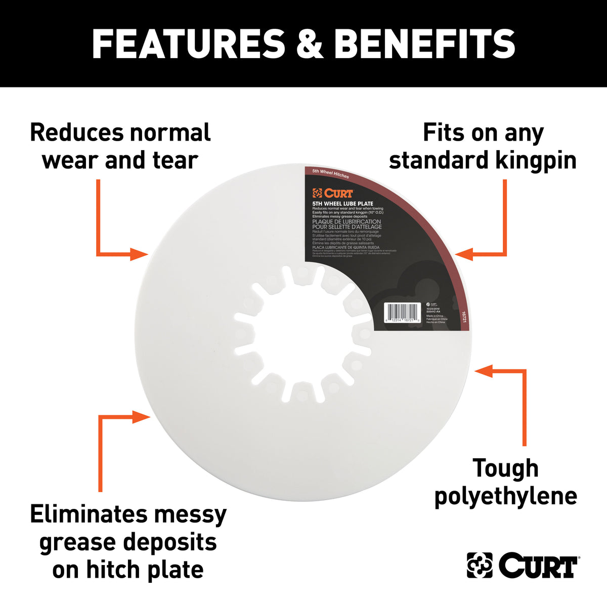 CURT 16721 5th Wheel Hitch Lube Plate, 10-Inch Diameter