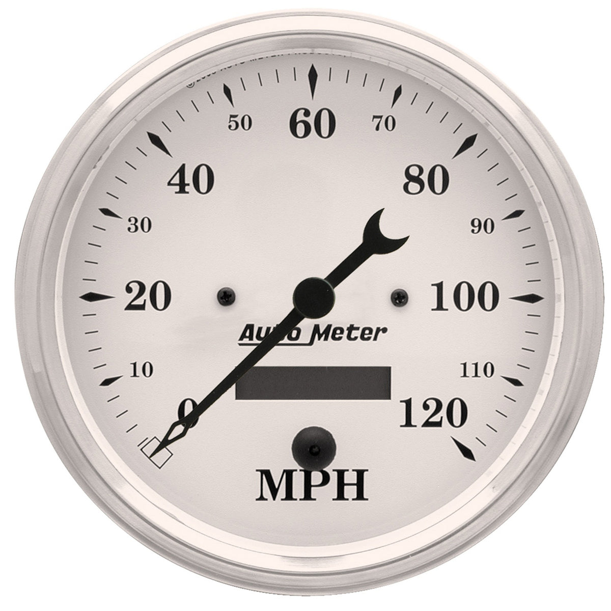 Autometer 5 inch 120mph Electric Programable w/ LCD ODO Old Tyme Speedometer - White - 1689