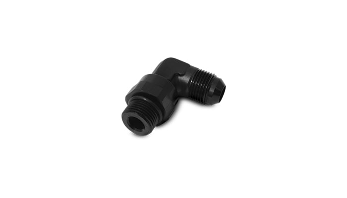 Vibrant -12AN Male Flare to Male -12AN ORB Swivel 90 Degree Adapter Fitting - Anodized Black - 16970
