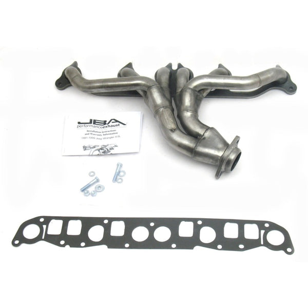 JBA 91-99 Jeep 4.0L 1-1/2in Primary Raw 409SS Cat4Ward Header - 1526S for 1991-1999 Jeep Cherokee - front view
