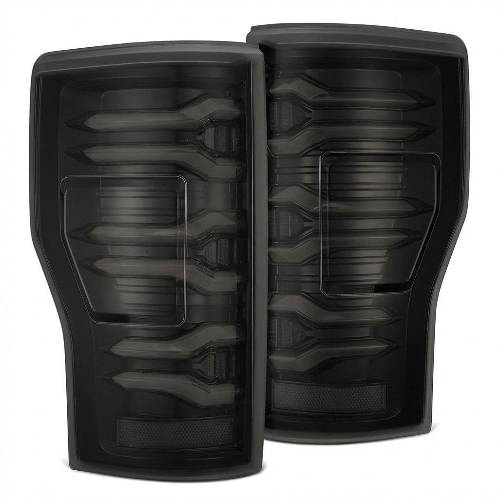 AlphaRex 17-19 Ford F150/F250/F350 LUXX LED Taillights - Alpha Black - 659090 for 2017-2019 Ford F 150 - front view