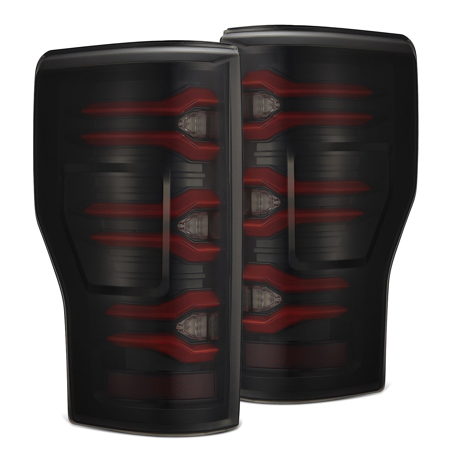 AlphaRex 17-19 Ford F150/F250/F350 LUXX LED Taillights - Black-Red - 659092 for 2017-2019 Ford F 150 - front view