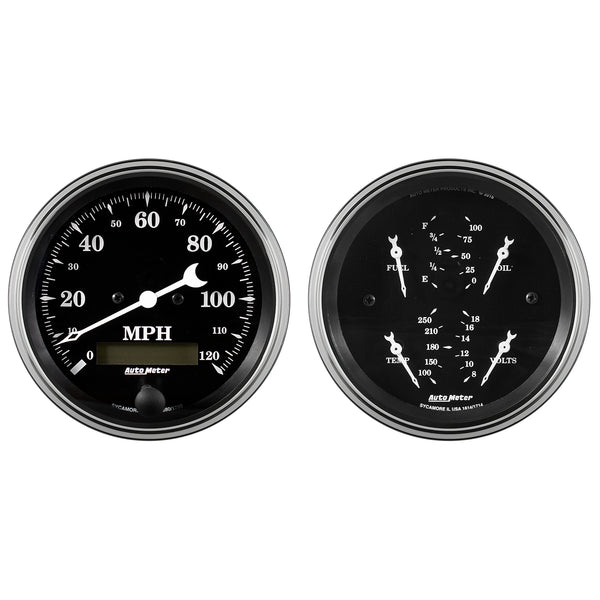 Auto Meter Gauge Kit 2 pc. Quad & Speedometer 3 3/8in Old Tyme Black - 1700