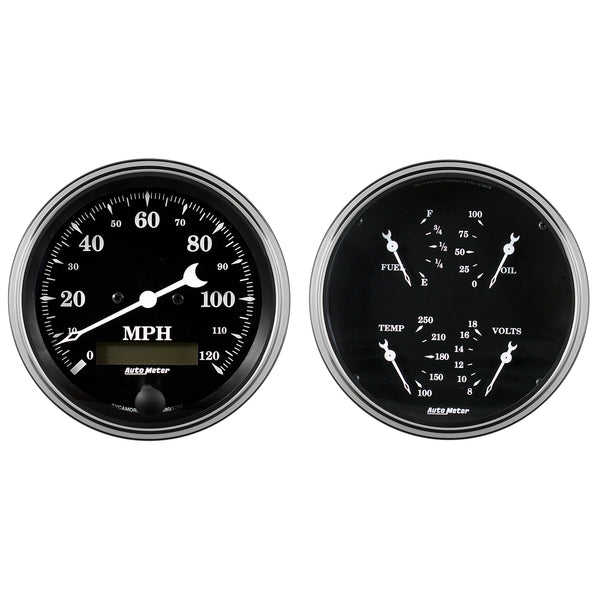 Auto Meter Gauge Kit 2 pc. Quad & Speedometer 5in Old Tyme Black - 1703