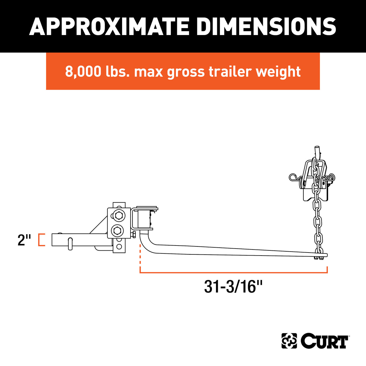 CURT 17051 Round Bar Weight Distribution Hitch with Integrated Lubrication, Up to 8K, 2-Inch Shank