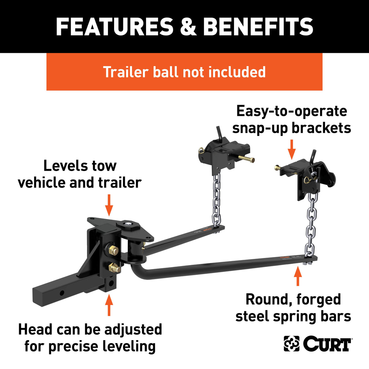 CURT 17057 Round Bar Weight Distribution Hitch with Integrated Lubrication, Up to 14K, 2-Inch Shank