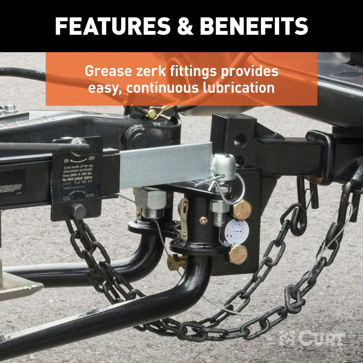 CURT 17057 Round Bar Weight Distribution Hitch with Integrated Lubrication, Up to 14K, 2-Inch Shank