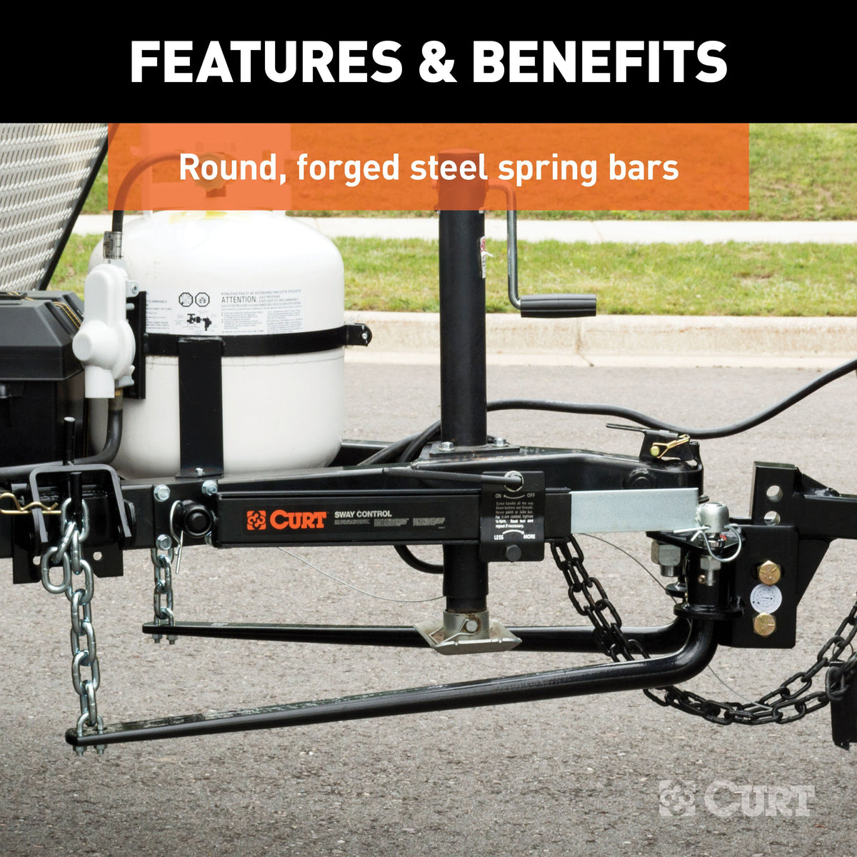 CURT 17063 Round Bar Weight Distribution Hitch with Integrated Lubrication and Sway Control, Up to 14K, 2-In Shank, 2-5/16-Inch Ball