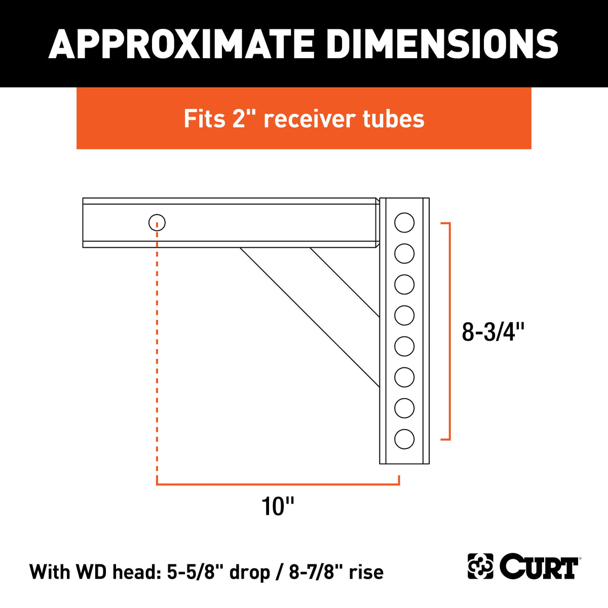 CURT 17120 Replacement Weight Distribution Hitch Shank, 2-Inch Receiver, 5-5/8-Inch Drop, 8-7/8-Inch Rise