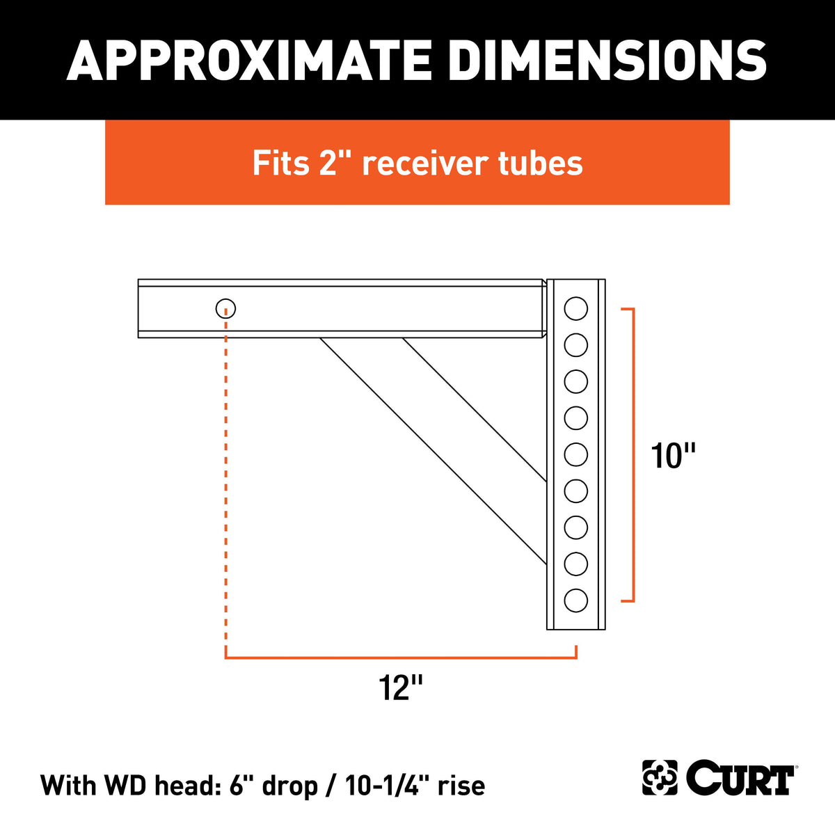 CURT 17121 Replacement Weight Distribution Hitch Shank, 2-Inch Receiver, 6-Inch Drop, 10-1/4-Inch Rise