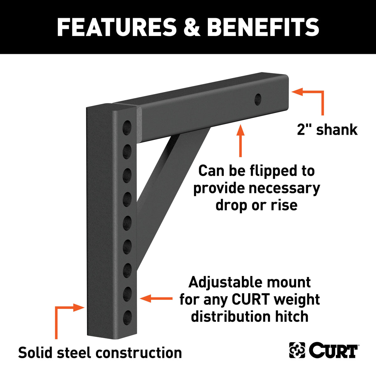 CURT 17121 Replacement Weight Distribution Hitch Shank, 2-Inch Receiver, 6-Inch Drop, 10-1/4-Inch Rise