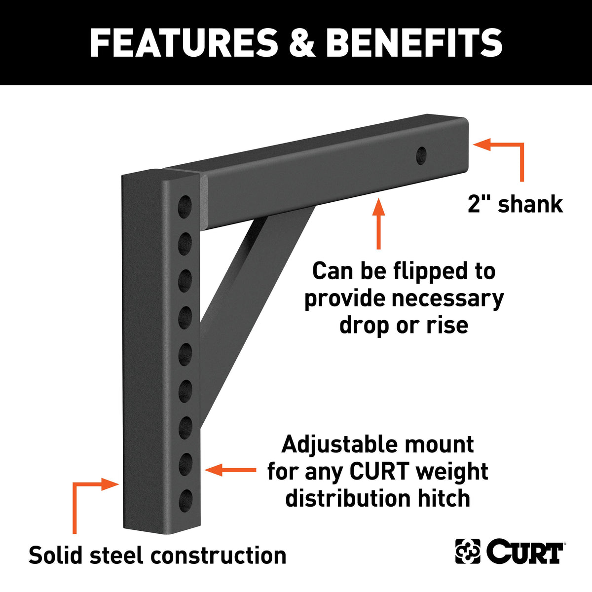 CURT 17122 Replacement Weight Distribution Hitch Shank, 2-Inch Receiver, 6-Inch Drop, 10-1/4-Inch Rise