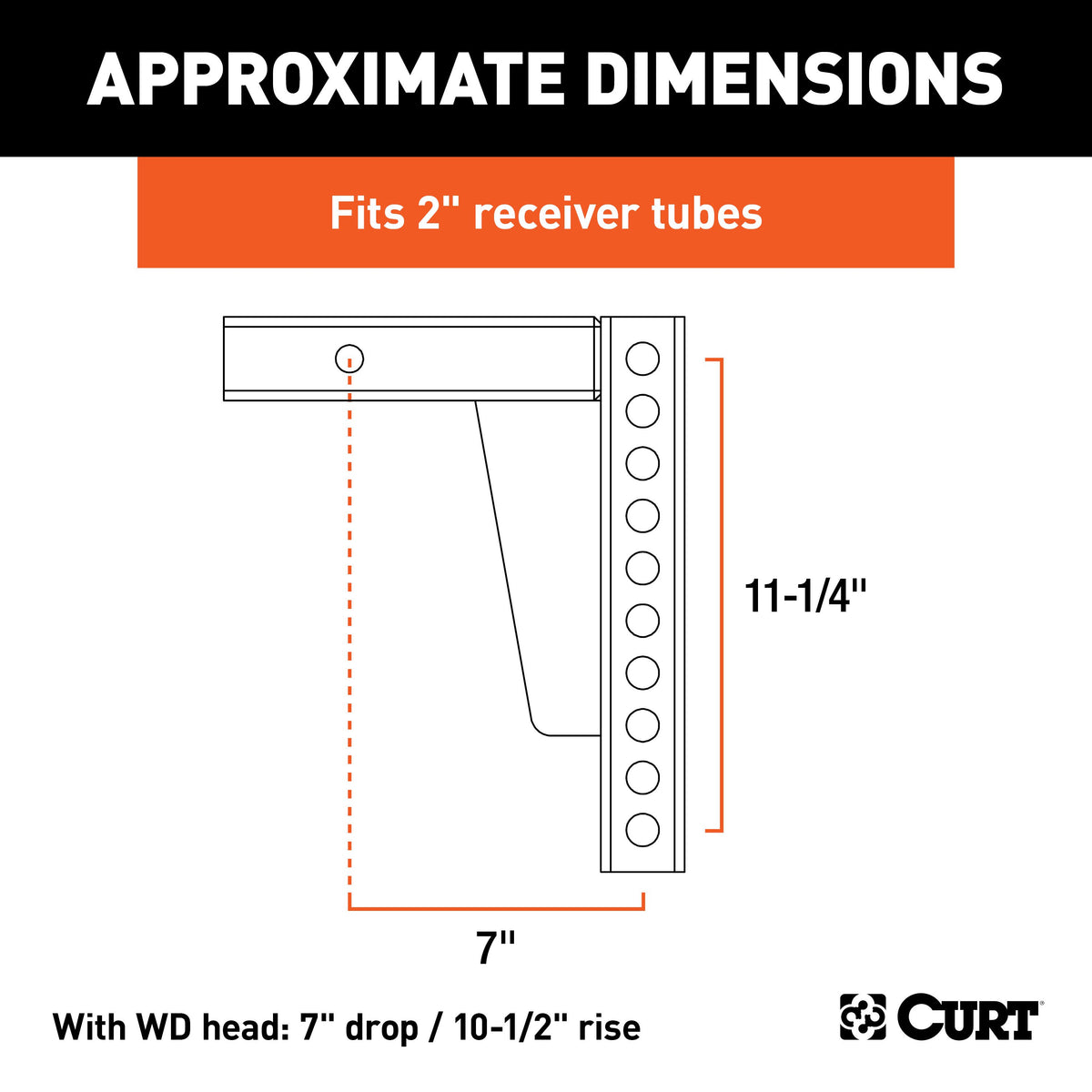 CURT 17123 Replacement Weight Distribution Hitch Shank, 2-Inch Receiver, 7-Inch Drop, 10-1/2-Inch Rise