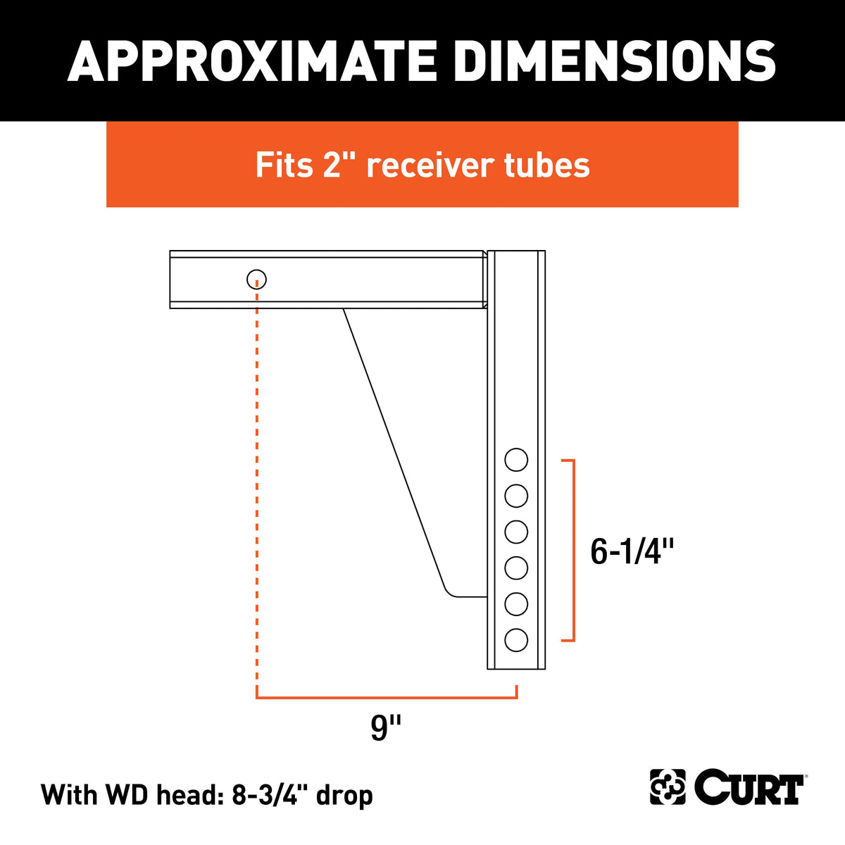 CURT 17124 Replacement Weight Distribution Hitch Shank, 2-Inch Receiver, 8-3/4-Inch Drop