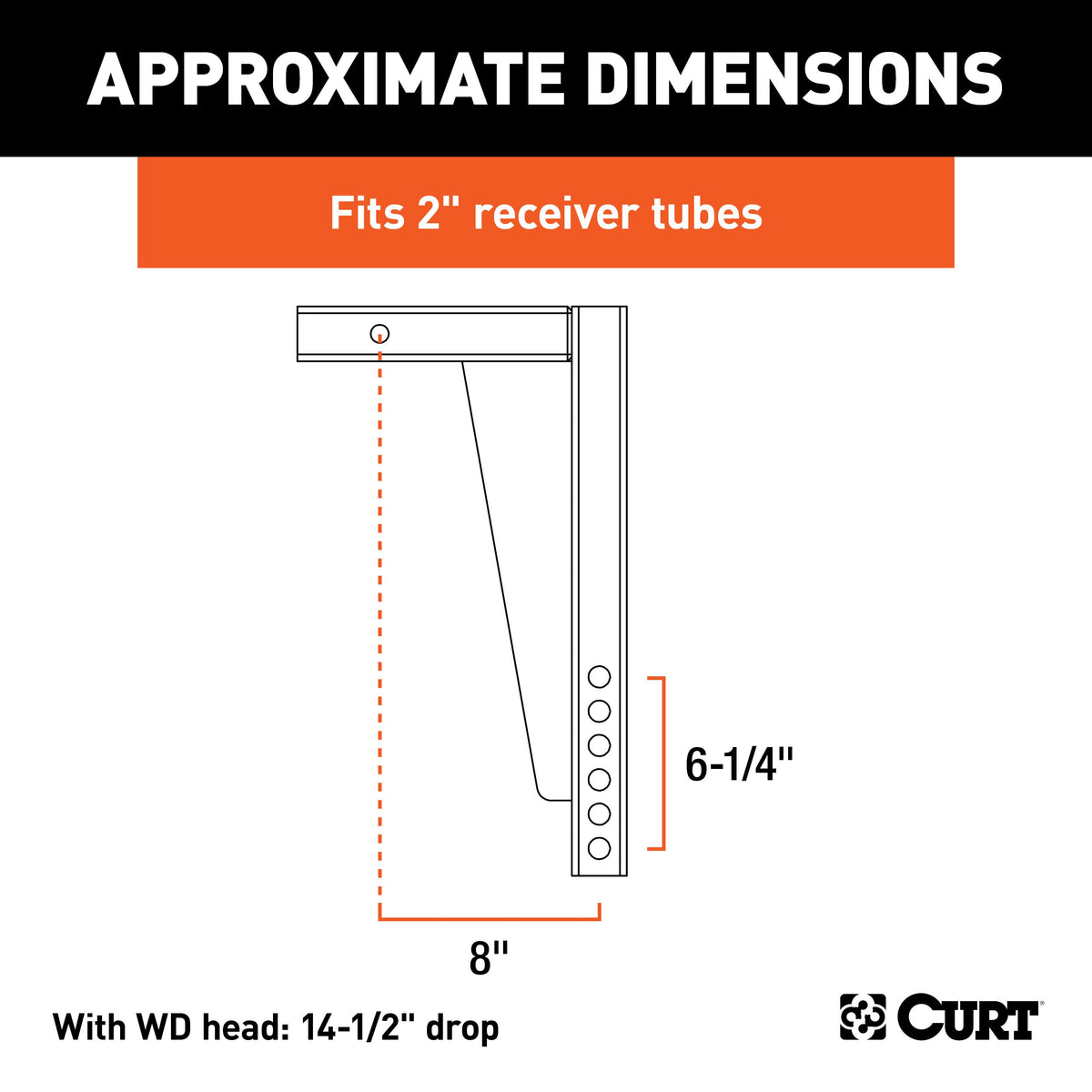 CURT 17125 Replacement Weight Distribution Hitch Shank, 2-Inch Receiver, 14-1/2-Inch Drop