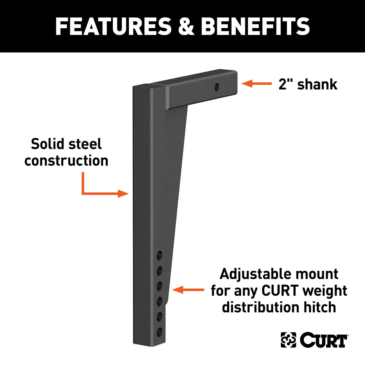 CURT 17125 Replacement Weight Distribution Hitch Shank, 2-Inch Receiver, 14-1/2-Inch Drop