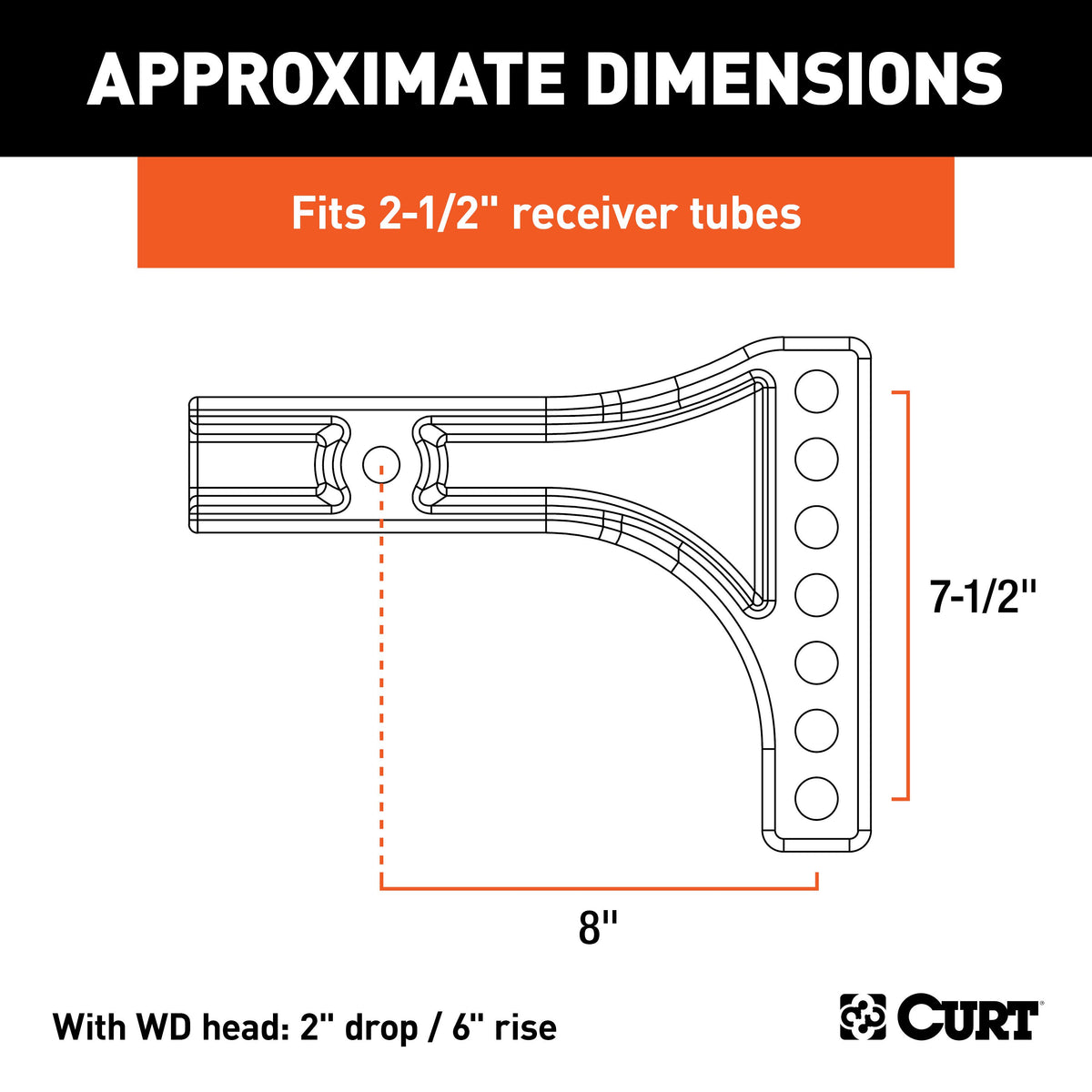 CURT 17131 Replacement Weight Distribution Hitch Shank, 2-1/2-Inch Receiver, 2-Inch Drop, 6-Inch Rise