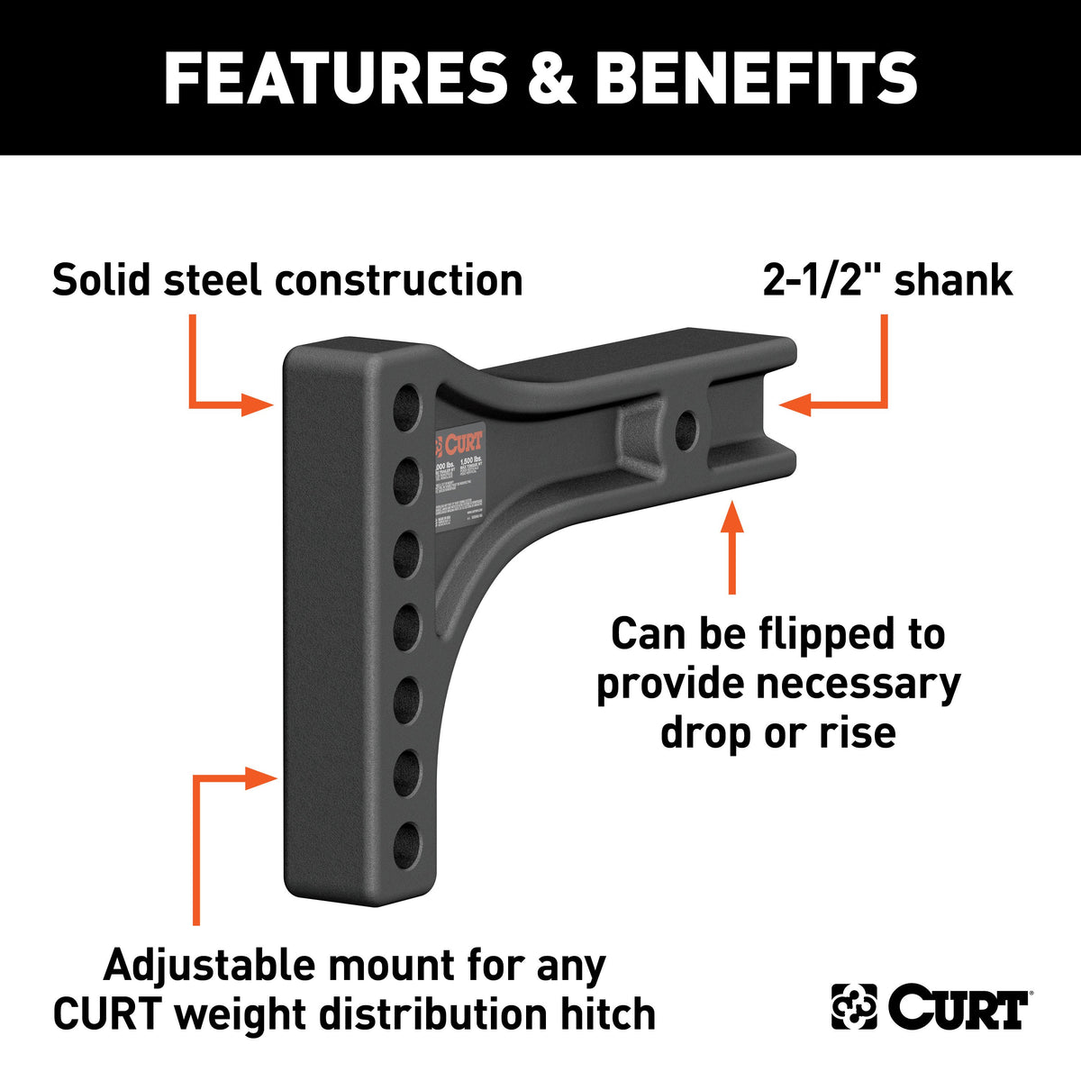 CURT 17131 Replacement Weight Distribution Hitch Shank, 2-1/2-Inch Receiver, 2-Inch Drop, 6-Inch Rise