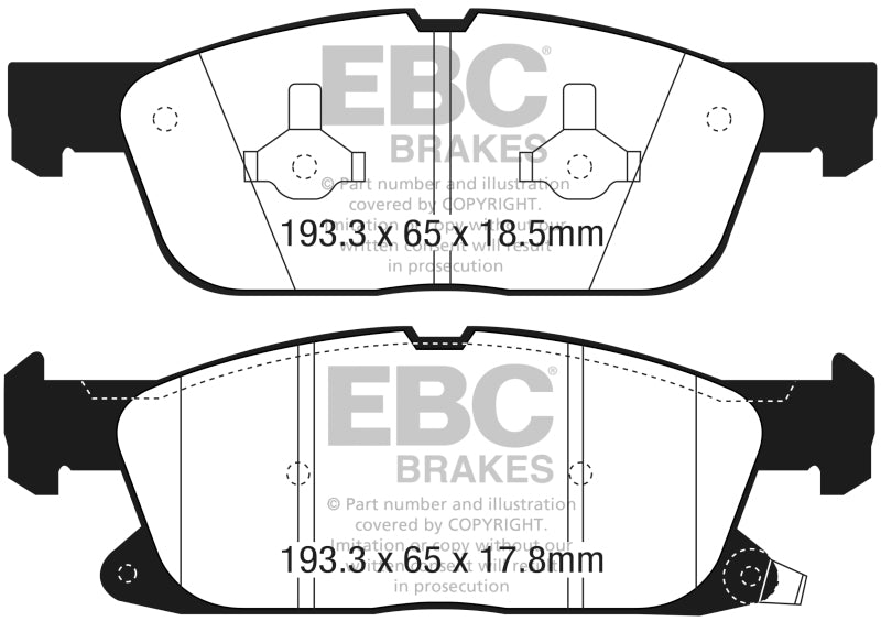 EBC 2016+ Lincoln Continental (10th Gen) 2.7L Twin Turbo Ultimax2 Front Brake Pads - UD18181