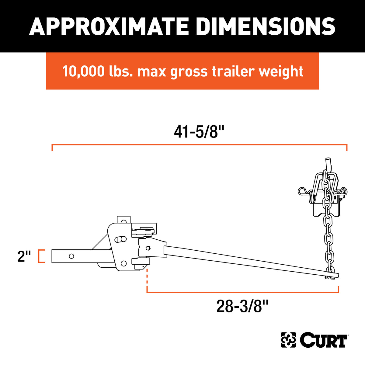 CURT 17332 Short Trunnion Bar Weight Distribution Hitch, Up to 10K, 2-Inch Shank