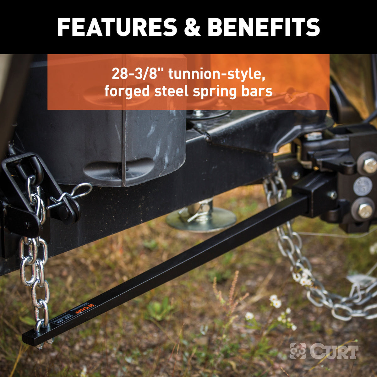 CURT 17332 Short Trunnion Bar Weight Distribution Hitch, Up to 10K, 2-Inch Shank