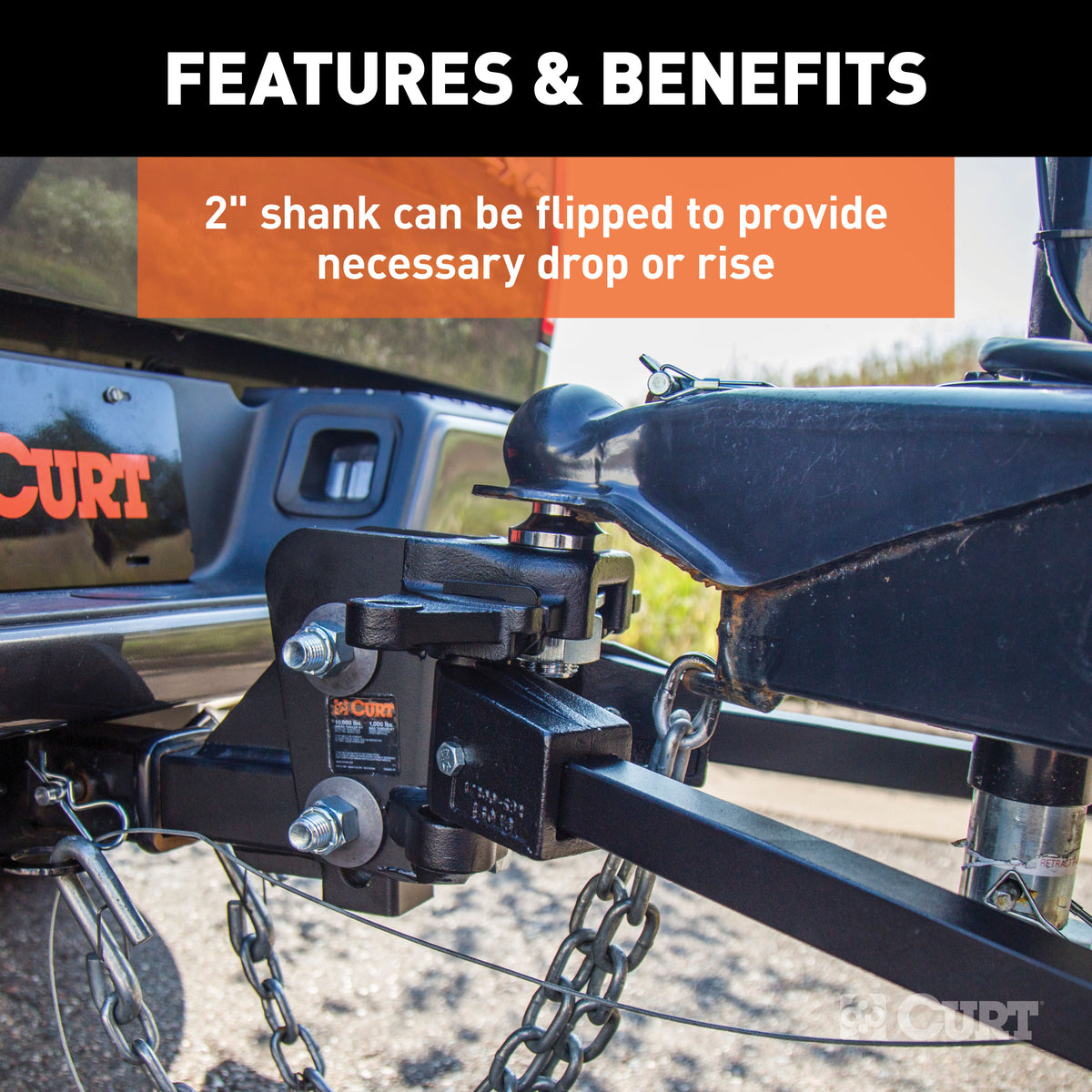 CURT 17332 Short Trunnion Bar Weight Distribution Hitch, Up to 10K, 2-Inch Shank
